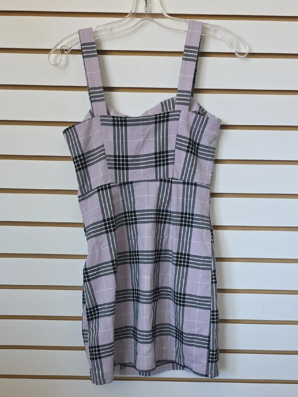 Lilac Plaid Square Neck Dress XXS